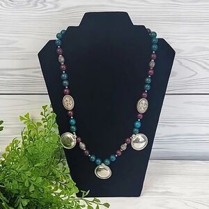 Janice Girardi GJD beaded necklace with silvertone details Vintage 24" length